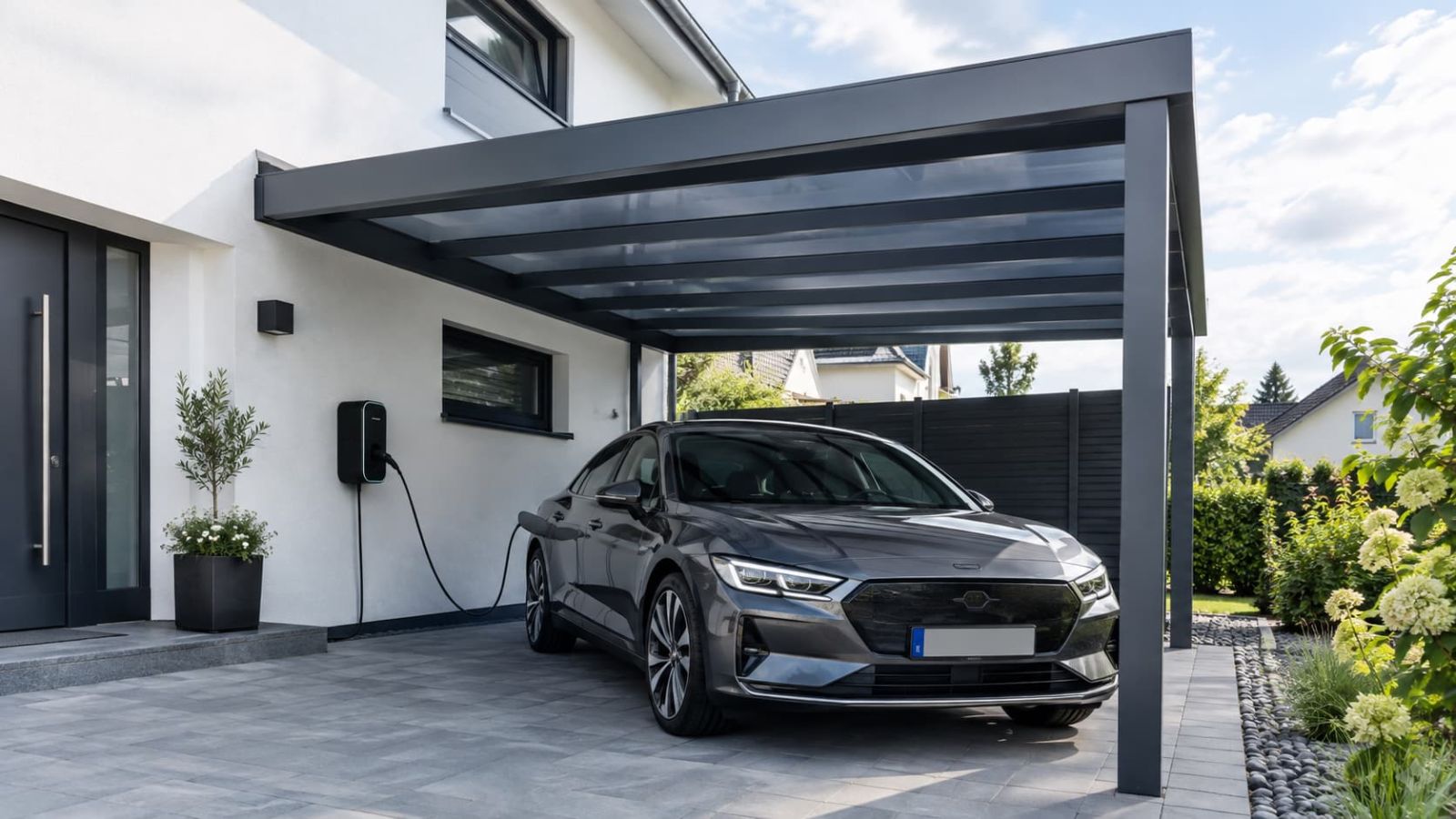 Carport mit Wallbox: E-Auto-Ladestation richtig integrieren